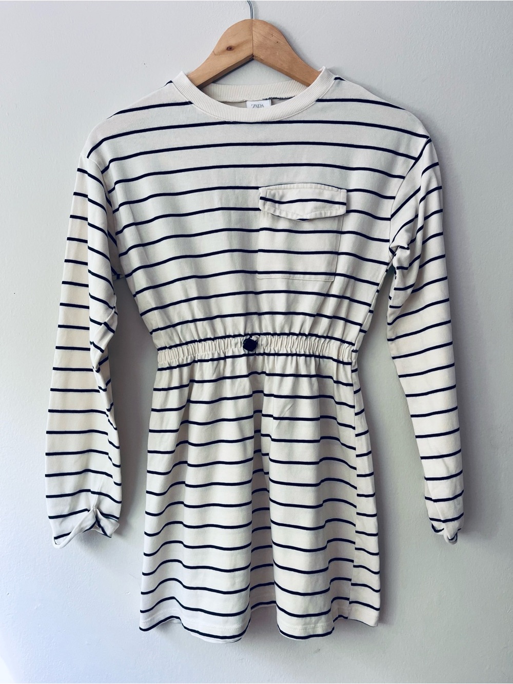 Zara, Striped Long Sleeve Dress, Kids/girls, Size 13-14, Cream/black